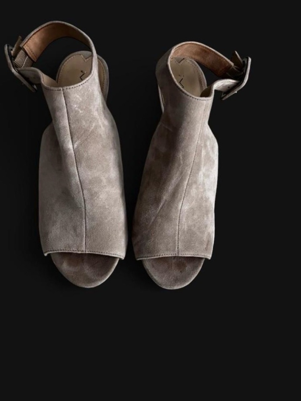Via Spiga Taupe Suede Open-Toe Ankle Mules